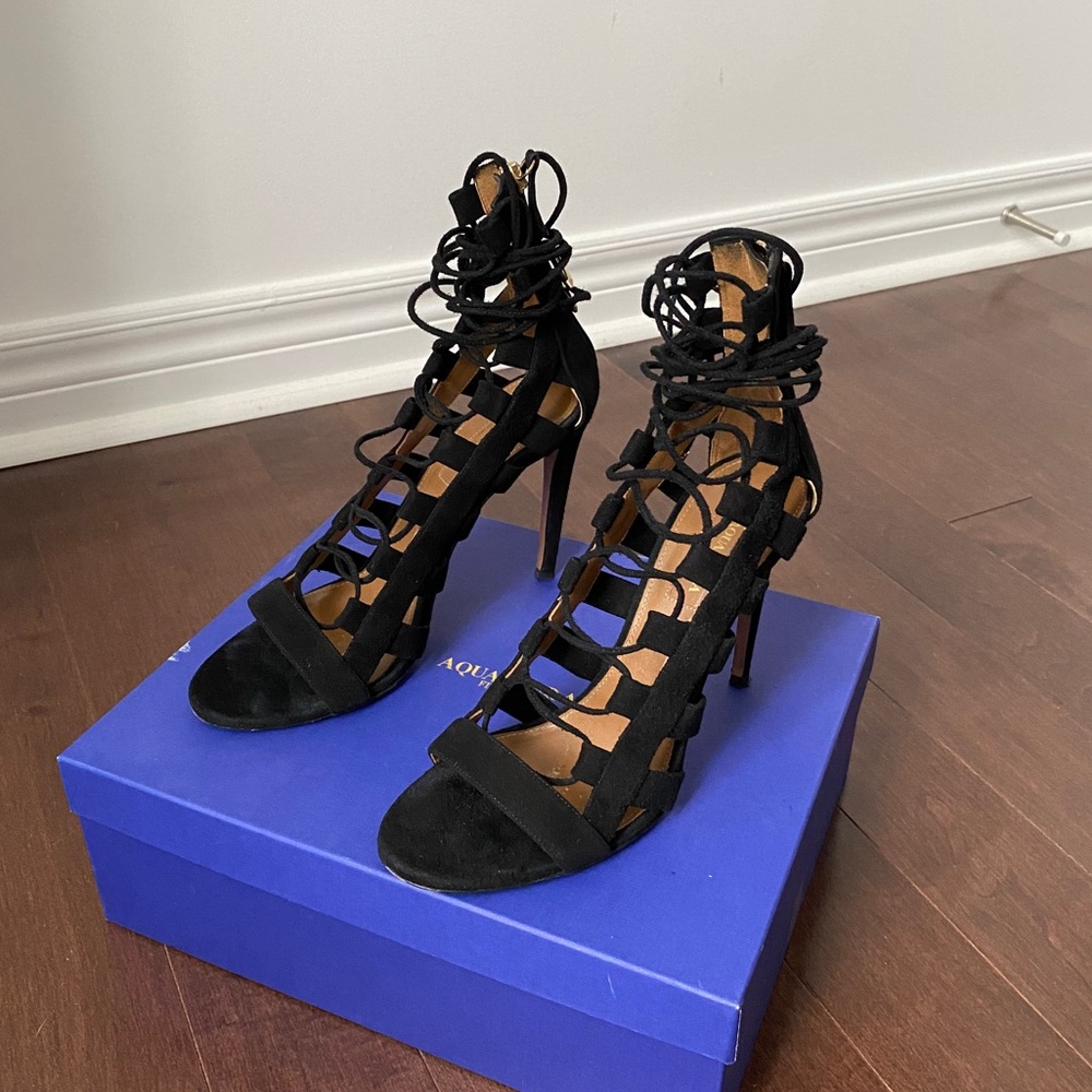 Aquazurra Black Suede “Amazon 105” Heels